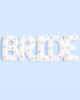 Matte white 40 inch letter balloons spelling Bride with blue satin bows