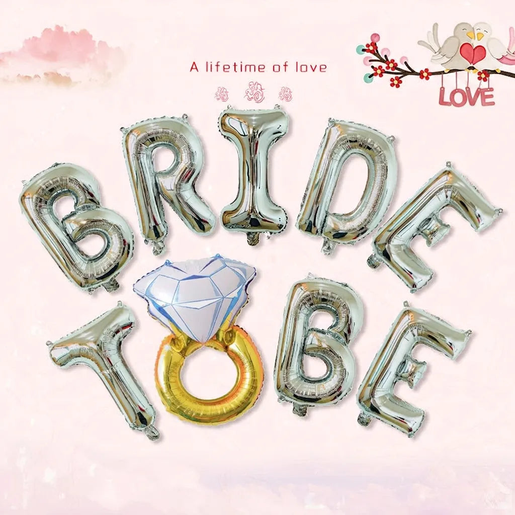 Silver Bride To Be foil balloons with diamond ring balloon