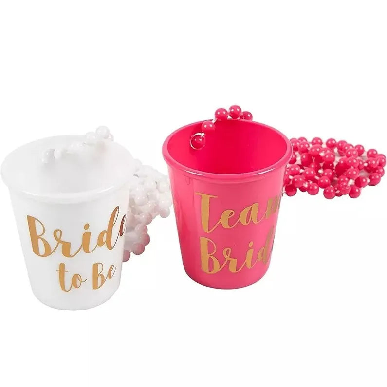 White Bride To Be shot glass on a bead chain necklace
