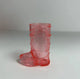 Clear pink cowboy boot shot glass with a mini cowboy hat lid