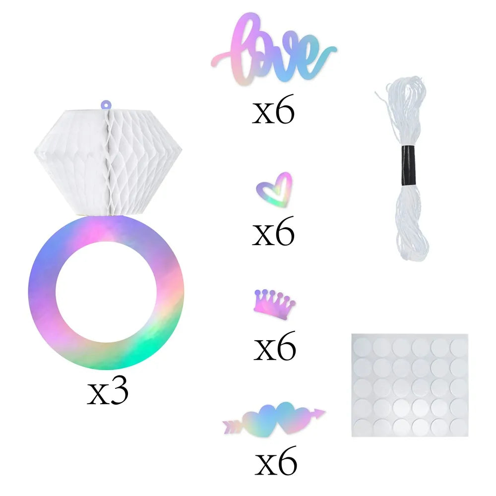 Iridescent paper honeycomb diamond ring hanging decoration