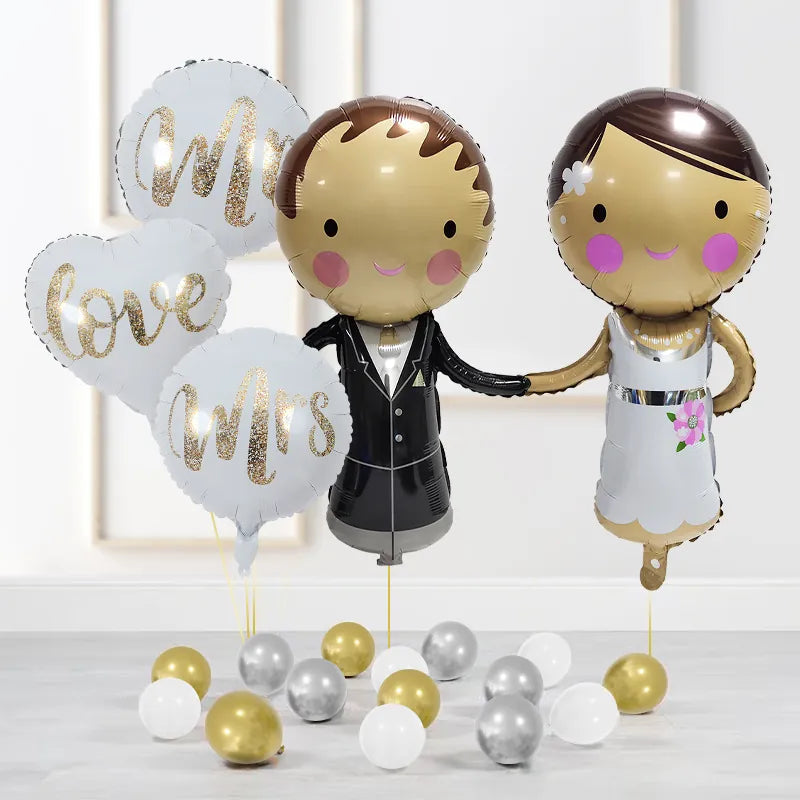 Mr and Mrs foil letter balloons with love and heart mylar balloons