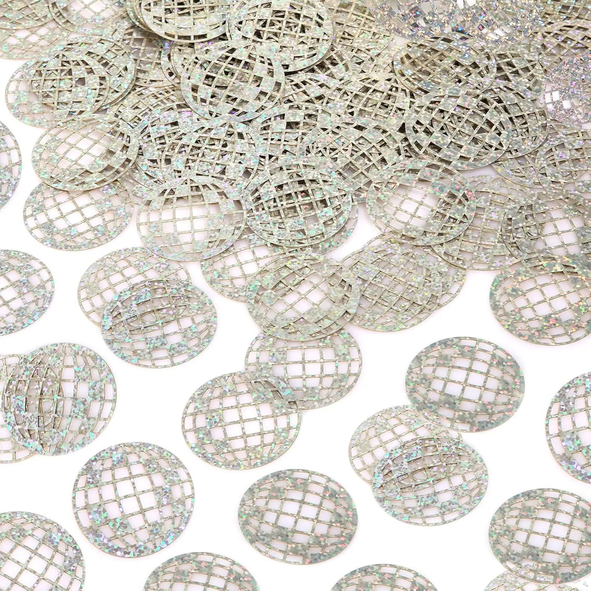 Holographic silver disco ball table confetti discs