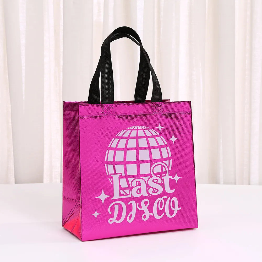 Rose pink metallic Last Disco tote bag with disco ball print