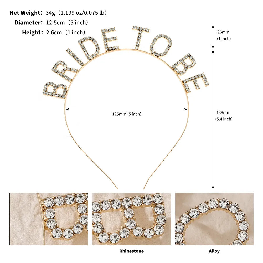 Gold rhinestone Bride To Be letter headband