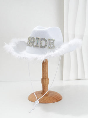 Rhinestone Bride Cowboy Hat with Feather Fringe