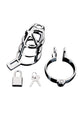 Steel Blue Line Enslave Cock Cage with ring, padlock and keys