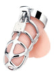 Steel Enslave Cock Cage worn, front view