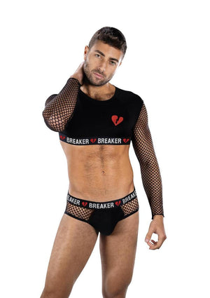 Envy Menswear Heartbreaker Mesh Crop Top and Briefs Set