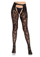 Leg Avenue Eyelet Rose Lace Crotchless Tights with Open Back