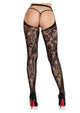 Leg Avenue Eyelet Rose Lace Crotchless Tights with Open Back