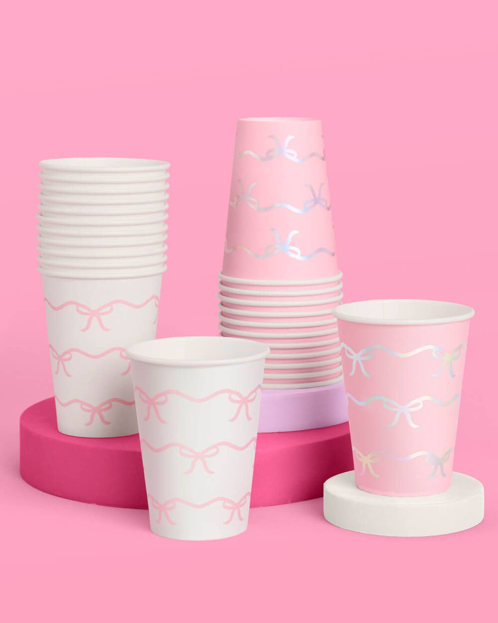 Pink bow design disposable paper party cups