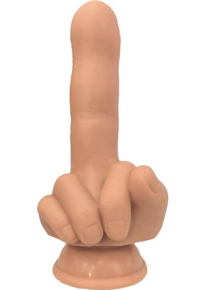 Finger Fest Flip Off Silicone Dildo in Vanilla, front view on suction base