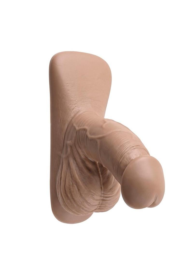 Gender X Silicone Packer Dildo in Caramel, angled side view