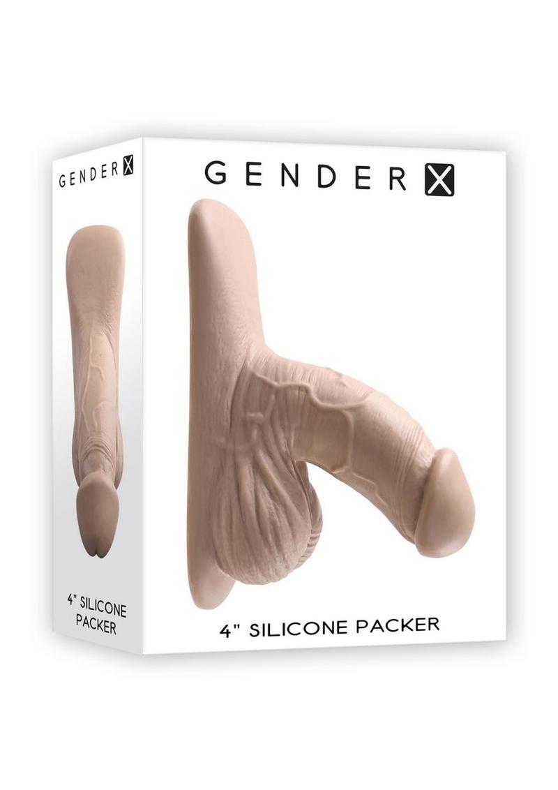 Gender X Silicone Packer Dildo in Vanilla, retail packaging