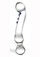 Glas Curved G-Spot Glass Textured Dildo in Clear with blue ridges, front view