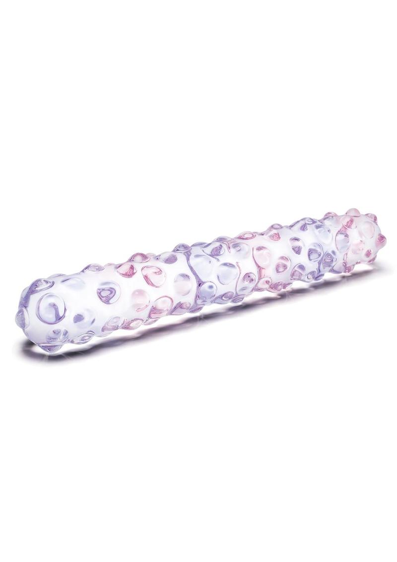 Glas Purple Rose Glass Nubby Dildo in Clear with pink nubs, side view