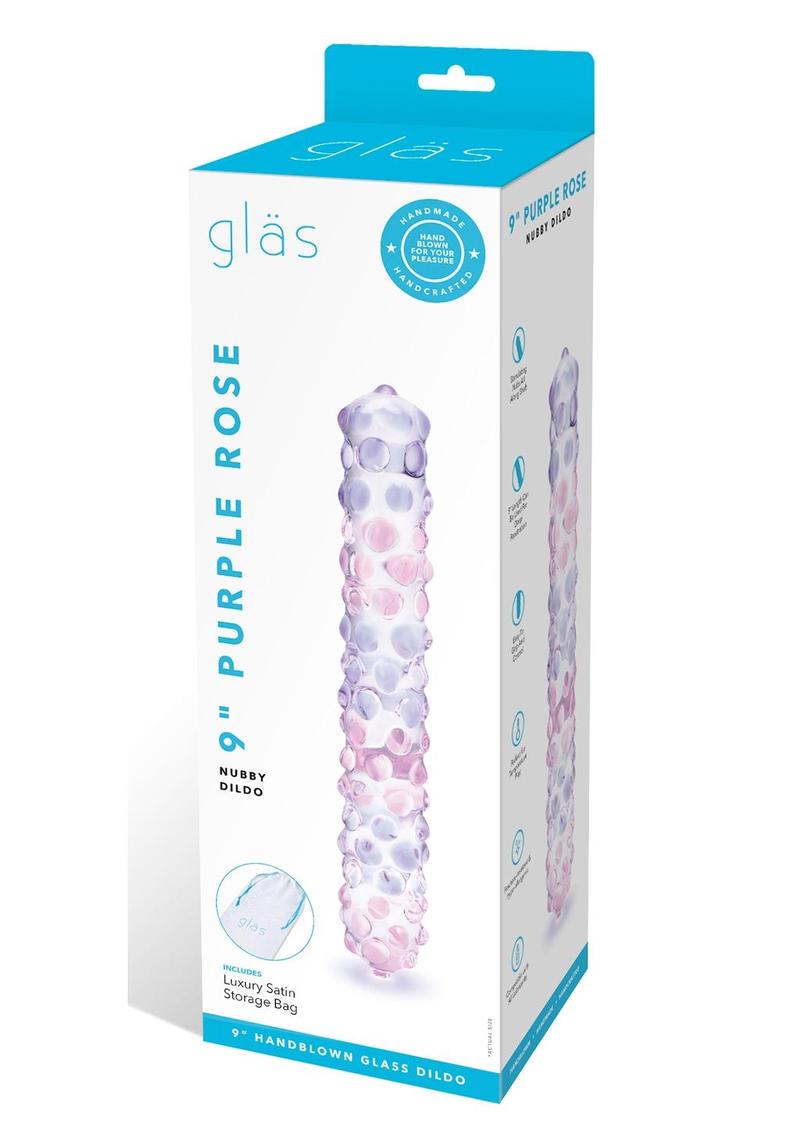 Glas Purple Rose Glass Nubby Dildo, retail packaging