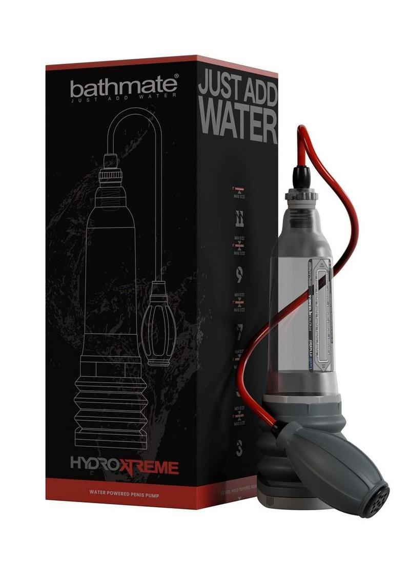 Clear Bathmate HydroXtreme6 Penis Pump beside retail box