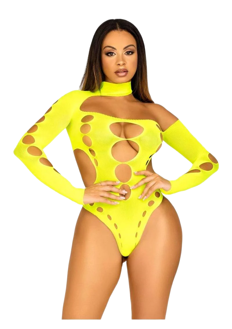 Leg Avenue Seamless Asymmetrical Cut Out Thong Back Bodysuit