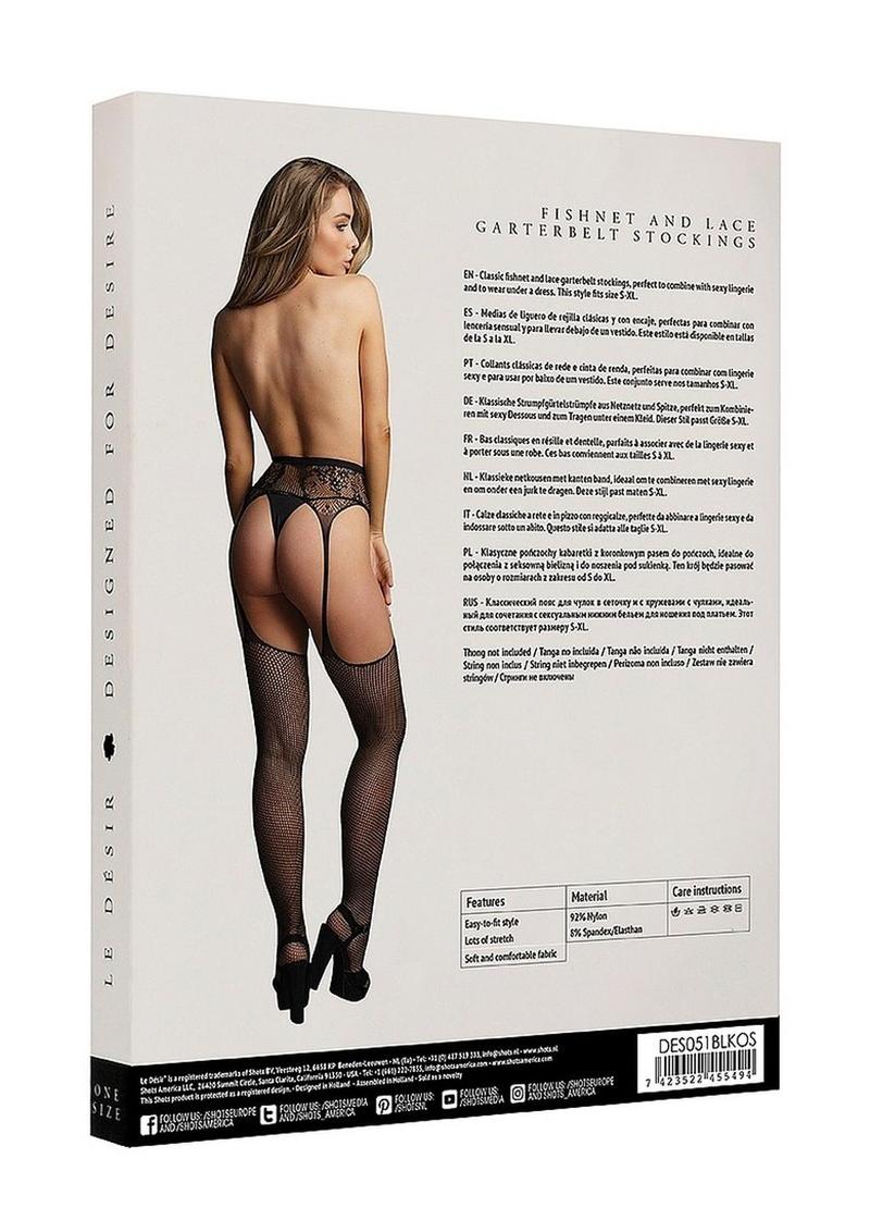 Le Desir Fishnet and Lace Garterbelt Stockings