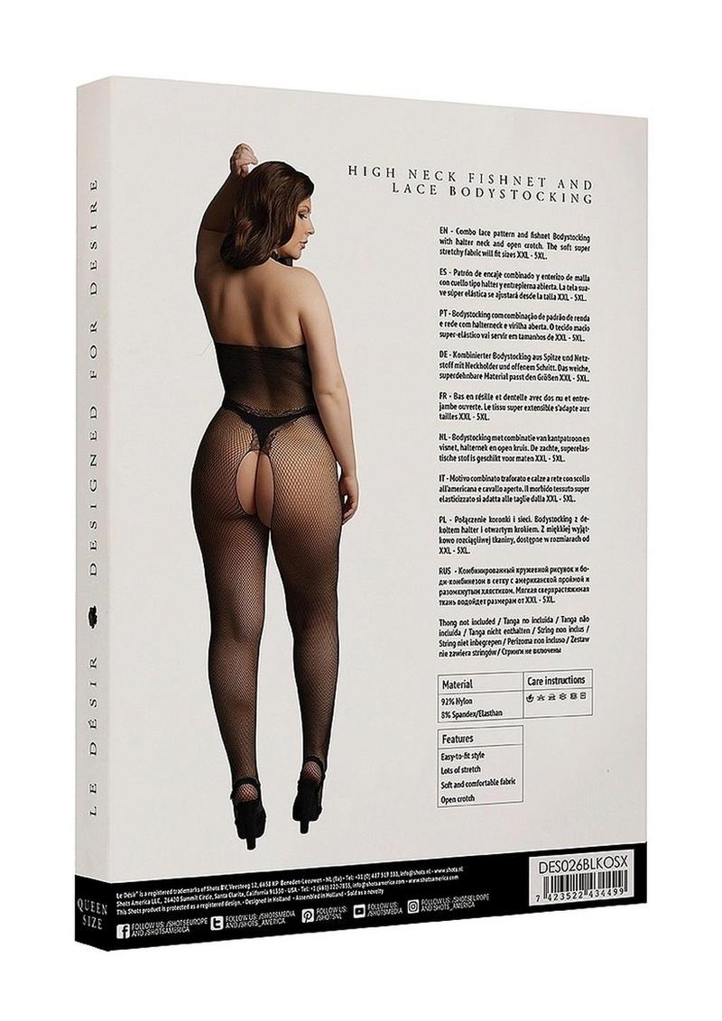 Le Désir Plus Size Fishnet Lace Open Crotch Halter Bodystocking
