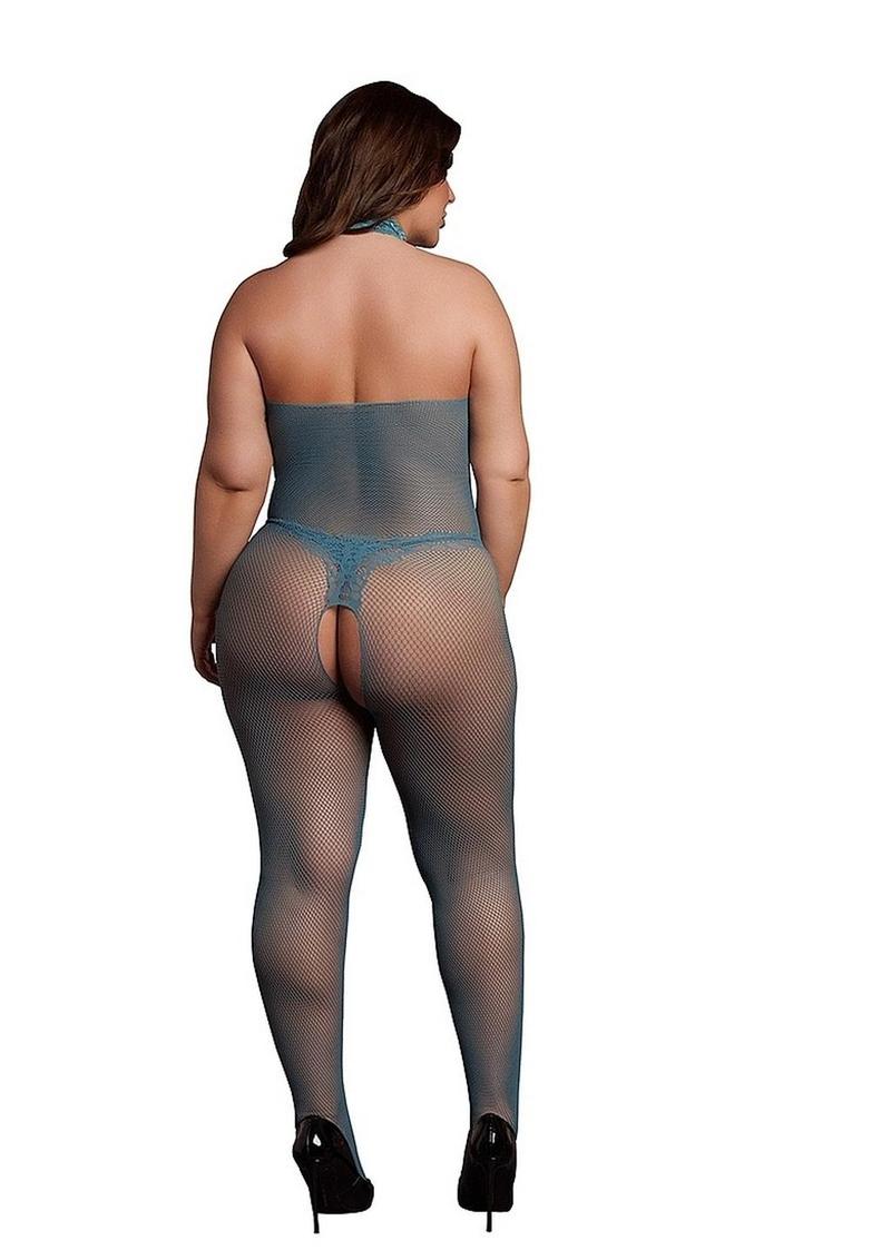 Le Désir Plus Size Fishnet Lace Open Crotch Halter Bodystocking