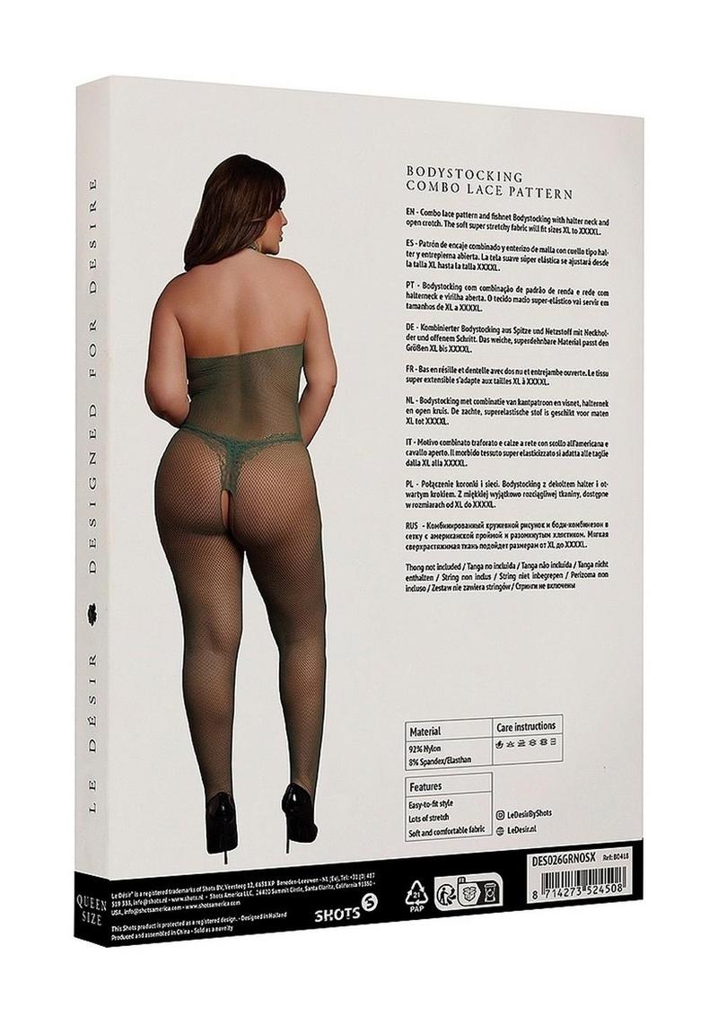Le Désir Plus Size Fishnet Lace Open Crotch Halter Bodystocking