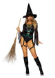 Leg Avenue Broomstick Babe Bodysuit with Lace Up Deep-V 2pc Set