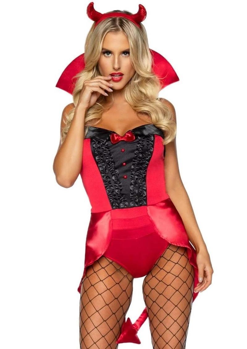 Leg Avenue Devilish Darling Tux and Tails Bodysuit 3pc Set