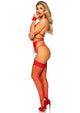 Leg Avenue Beyond Bliss Open Cup Bra Garter G-String and Wrist Cuffs 4pc Set