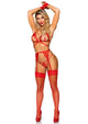 Leg Avenue Beyond Bliss Open Cup Bra Garter G-String and Wrist Cuffs 4pc Set