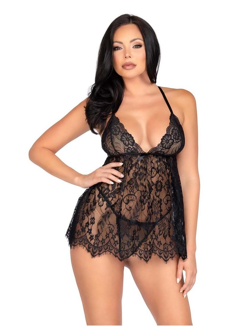 Leg Avenue Floral Lace Babydoll and G-String Panty 2pc Set