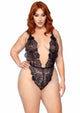 Leg Avenue Plus Size Floral Lace Teddy and Cheeky Thong, Matching Lace Robe 3pc Set