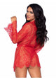 Leg Avenue Floral Lace Teddy with Cheeky Thong and Matching Lace Robe 3pc Set