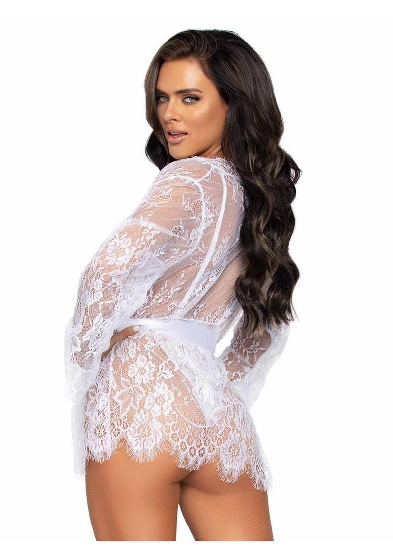 Leg Avenue Floral Lace Teddy with Cheeky Thong and Matching Lace Robe 3pc Set