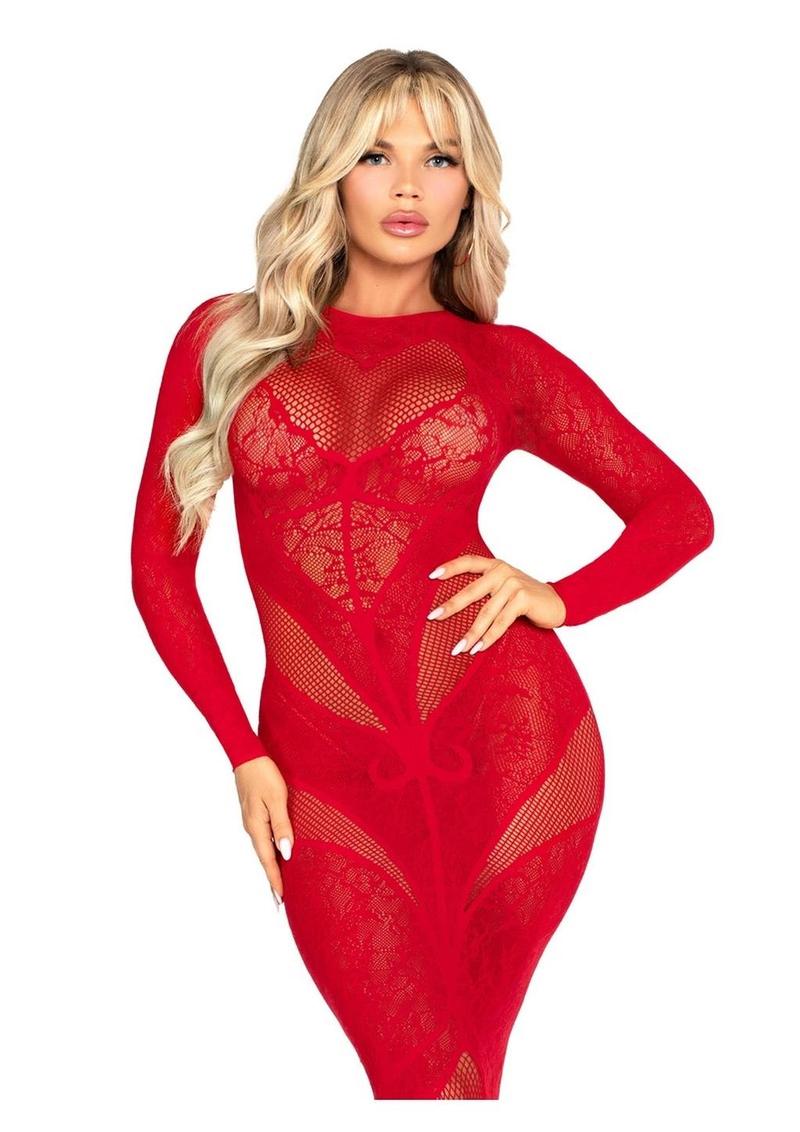 Leg Avenue Lace and Net Heart Keyhole Bodycon Gown