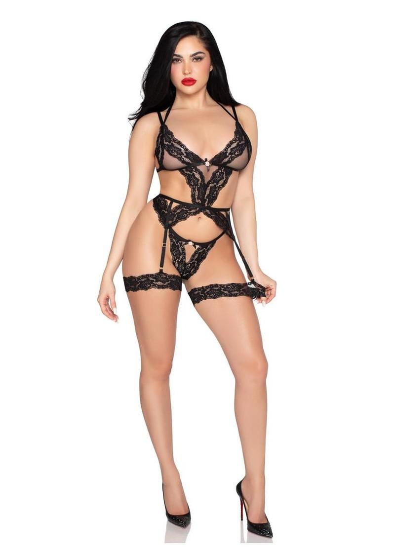 Leg Avenue Lace Cami Garter 2pc Set