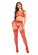 Leg Avenue Love Song Lace Bra Panty Garter and Stockings 3pc Set