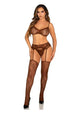 Leg Avenue Lace Bra Top, V-Front G-String and Garter Stockings Set -Cocoa