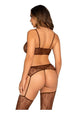 Leg Avenue Lace Bra Top, V-Front G-String and Garter Stockings Set -Cocoa