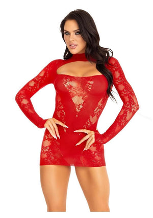 Leg Avenue Lace Keyhole Mini Dress with Gloved Sleeves