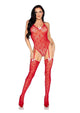 Leg Avenue Mini Heart Net Teddy with Attached Stockings