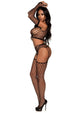Leg Avenue Net Crop Top, Garter Stockings and Matching Gloves 3pc Set