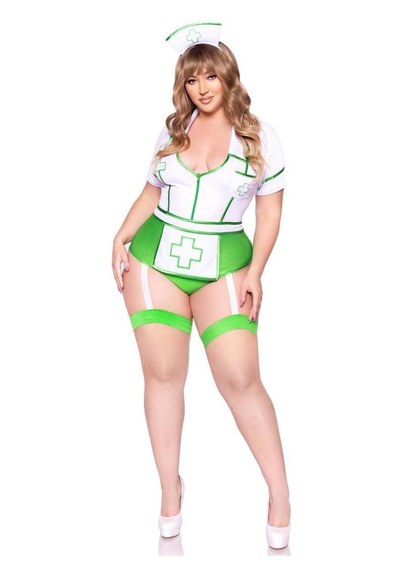 Leg Avenue Nurse Feelgood Snap Crotch Garter Bodysuit Costume 2pc Set