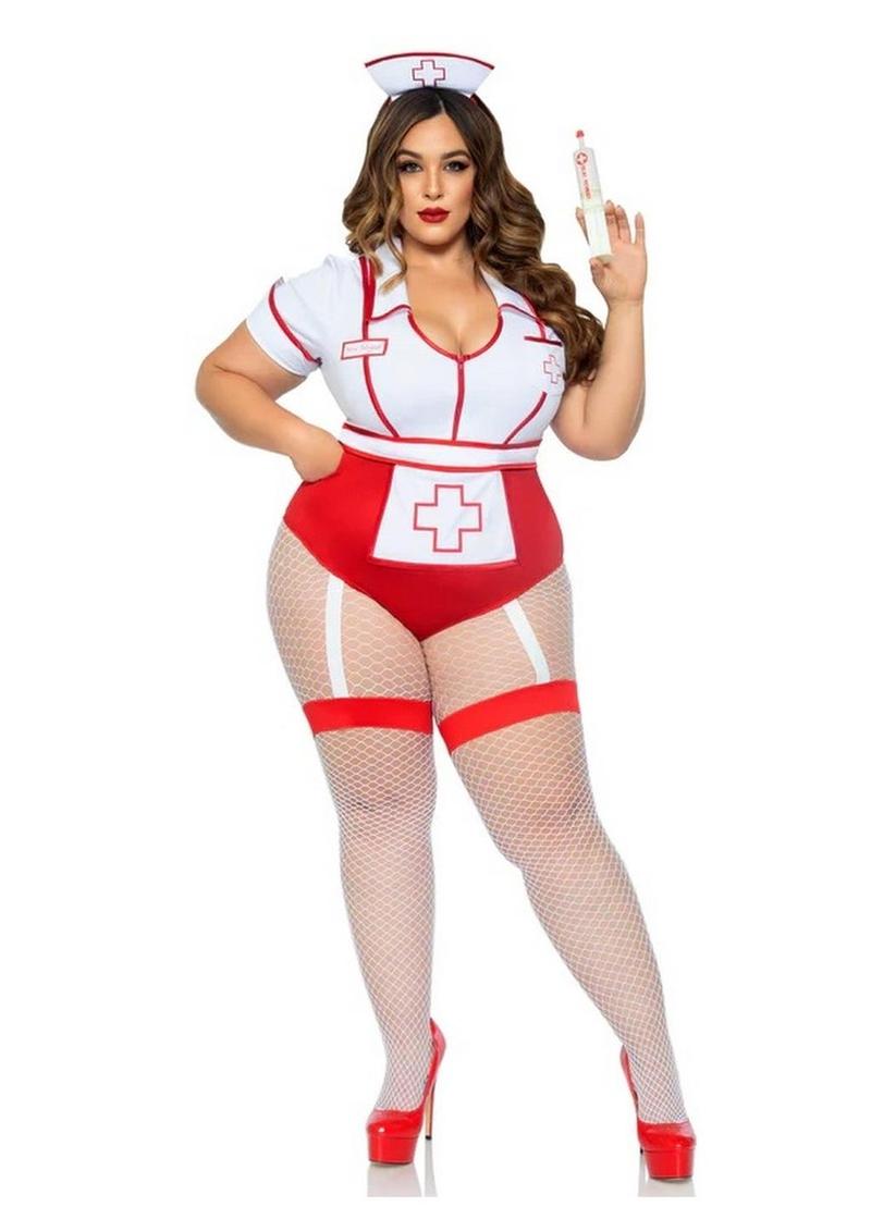 Leg Avenue Nurse Feelgood Snap Crotch Garter Bodysuit Costume 2pc Set