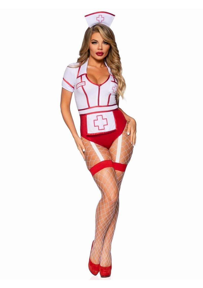 Leg Avenue Nurse Feelgood Snap Crotch Garter Bodysuit Costume 2pc Set