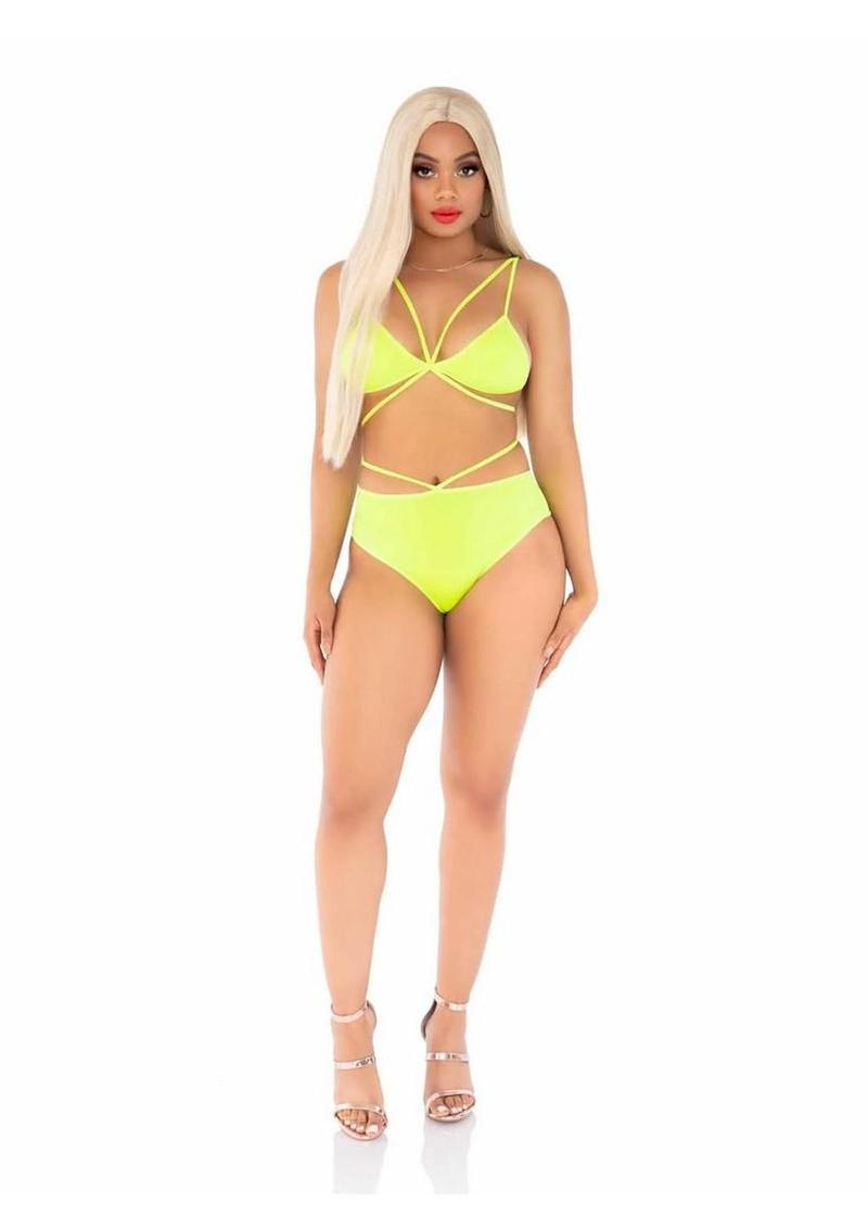 Leg Avenue Opaque Cage Strap Bra Top and Brazilian Briefs 2pc Set