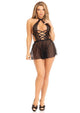 Leg Avenue Lace Halter Babydoll and Lace G-String 2pc Set