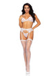 Leg Avenue Rhinestone Eyelash Lace Bra Top Garter Belt and G-String 3pc Set